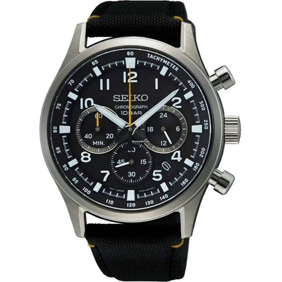 Seiko Discover More Sport Chronograph Nylon Strap Black Dial Quartz SSB449P1 100M Men's Watch