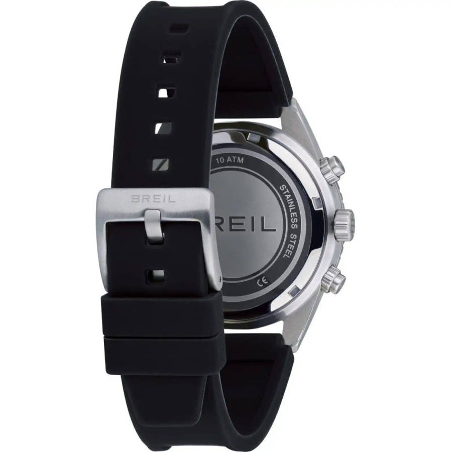 Breil Sprinter 43mm Mens Chronograph  Black Dial, Silver Steel Case & Black Silicone Strap ...