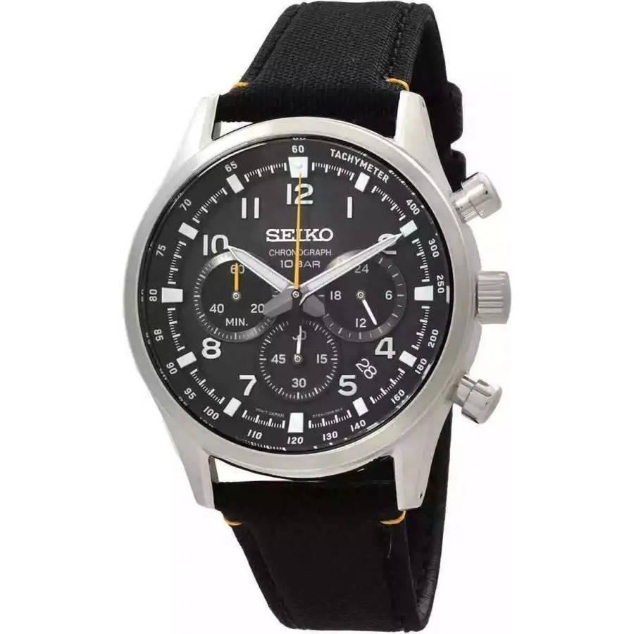 Seiko Discover More Sport Chronograph Nylon Strap Black Dial Quartz SSB449P1 100M Men's Watch