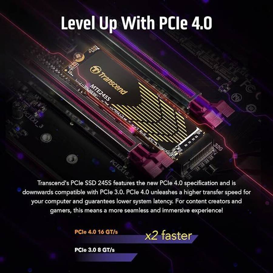 TRANSCEND 1 TB MTE245S PCI-E  GEN 4X4 M.2 NVMe 2280 SSD 3D TLC - 5300 MB/s Read 4600 MB/s Write -...
