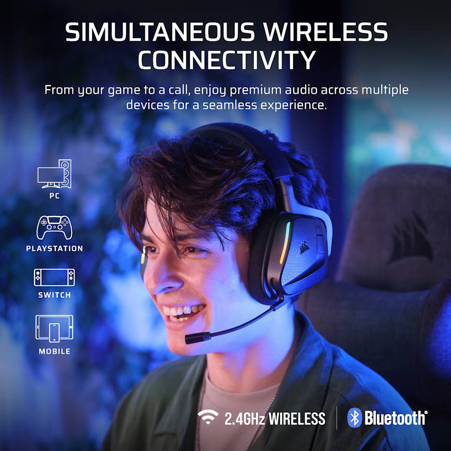 Corsair VOID v2 MAX WIRELESS Gaming Headset; Simultaneous 2.4GHz and Bluetooth; Dobly Atmos; PC/P...