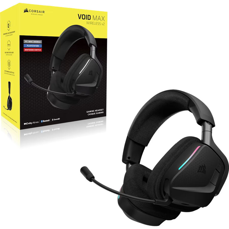 Corsair VOID v2 MAX WIRELESS Gaming Headset; Simultaneous 2.4GHz and Bluetooth; Dobly Atmos; PC/P...