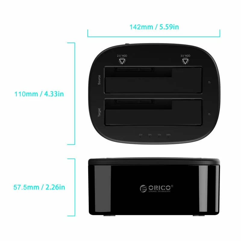 ORICO 2 Bay 2.5" / 3.5" USB3.0 HDD|SSD Standalone Clone Dock - Black