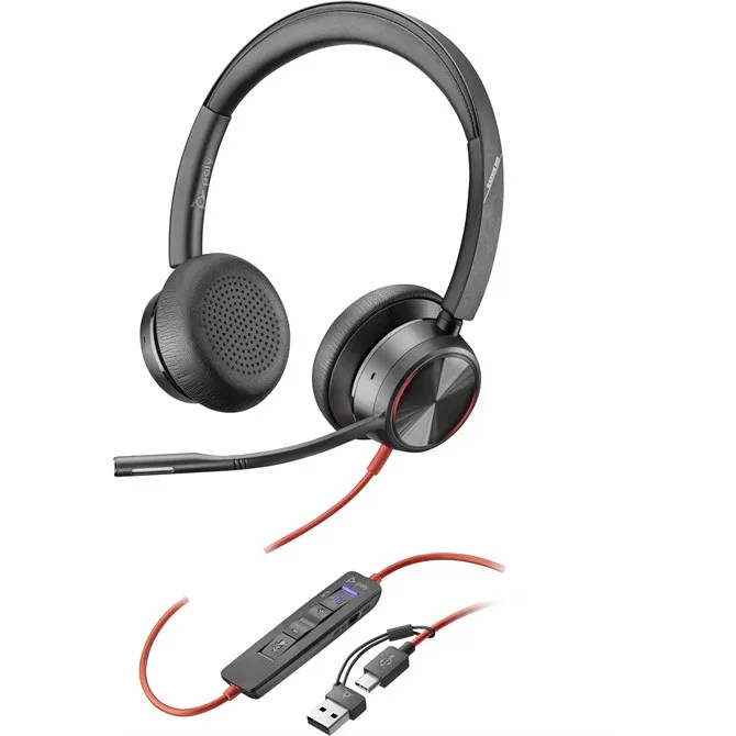 Poly Blackwire 8225 MS Stereo USB-C Headset with USB-A Adapter