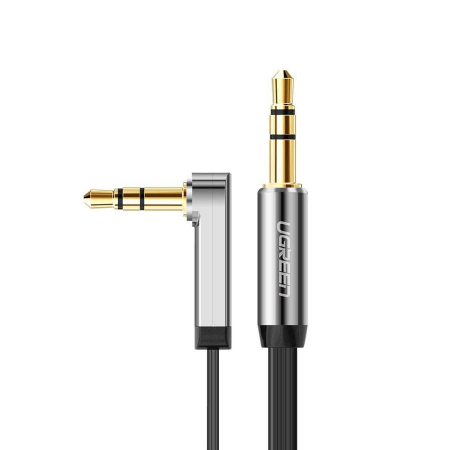 UGreen AV119 Right-angled 3.5mm Flat Aux Cable 1.5m - Black/Silver
