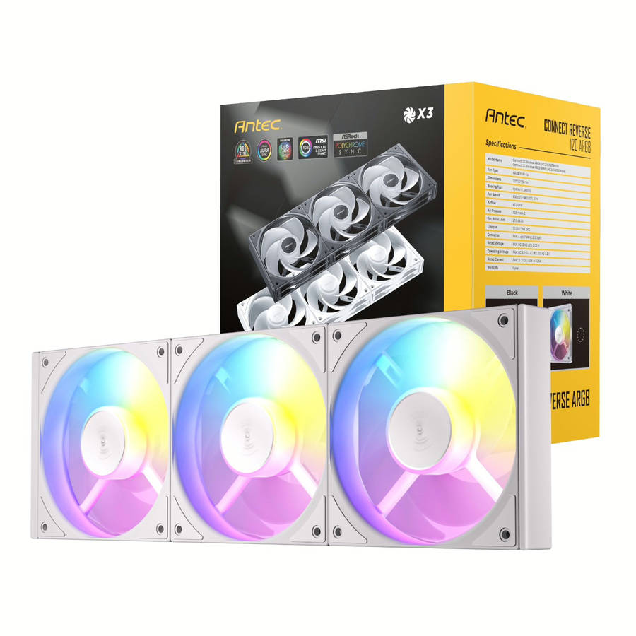 Antec Connect 120 Reverse ARGB PWM Fan 3 Pack  White