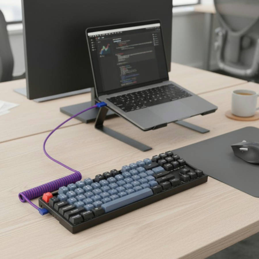 Keychron Premium Coiled Aviator USB Cable | Type-C + USB-A Adapter | Detachable Aviator Connector...