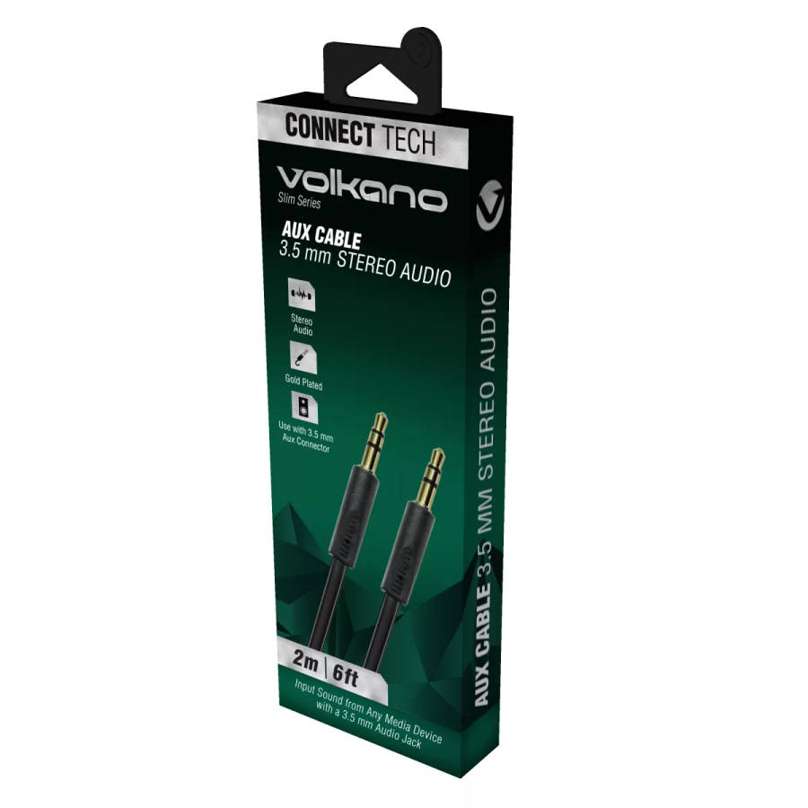 Volkano Slim Series 3.5mm Aux Stereo Cable 2m Black