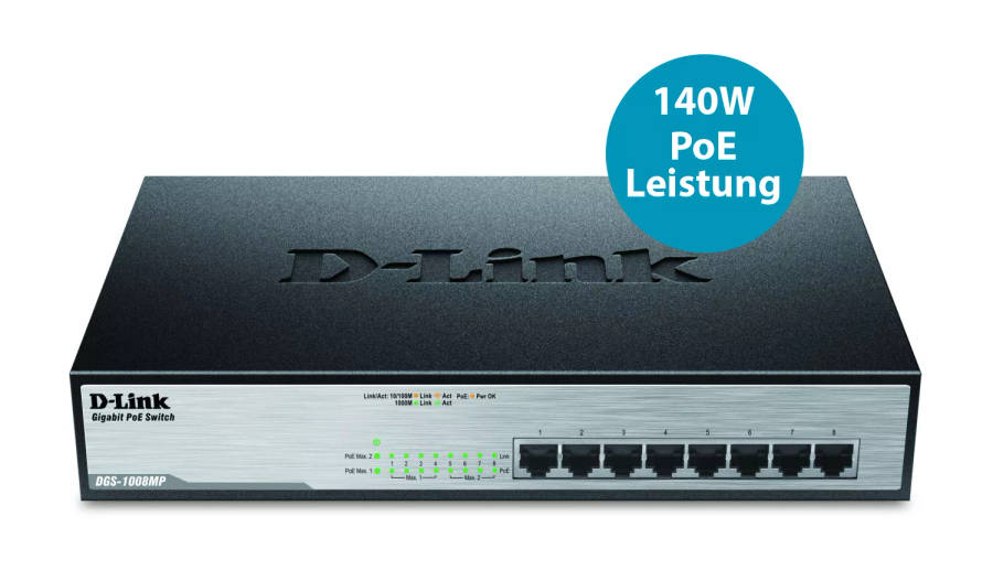 D-Link DGS-1008MP Unmanaged Switch Gigabit Ethernet PoE 1U Black
