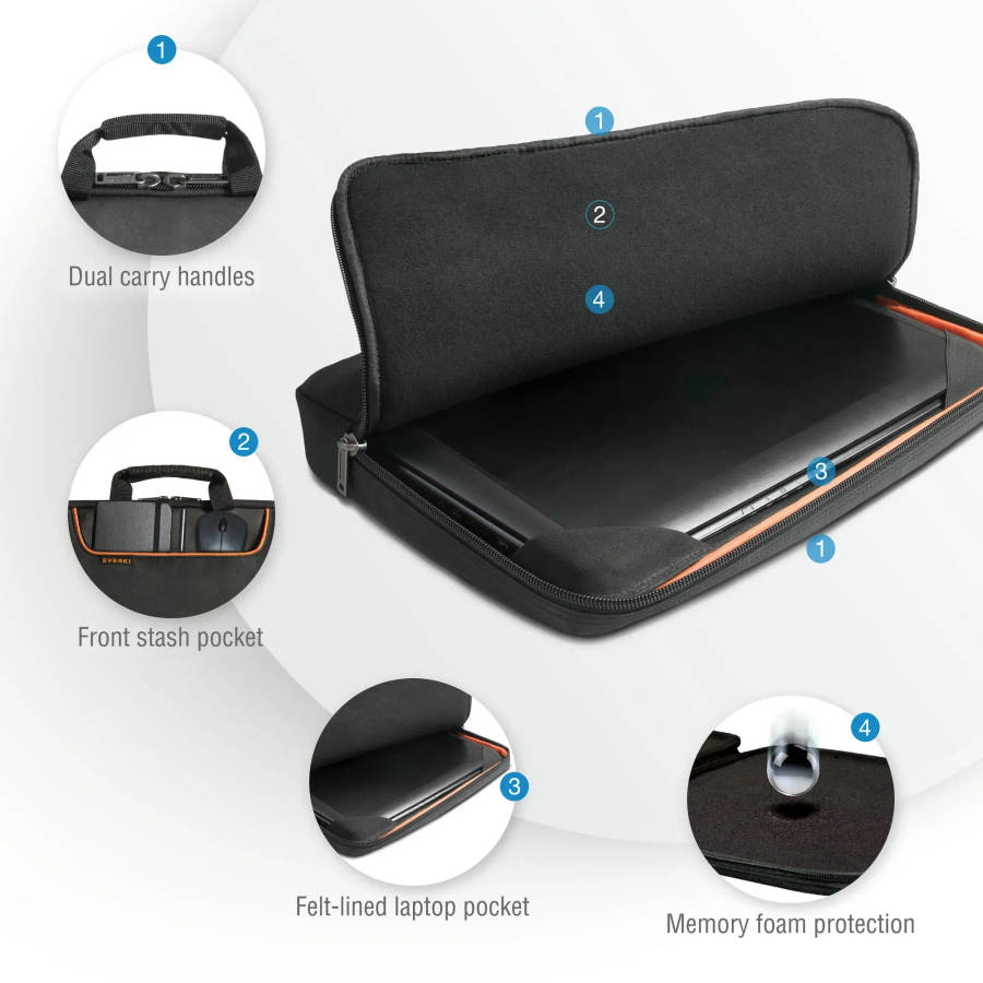 Everki EKF808S17B 17.3-inch Notebook Sleeve Case Black Orange