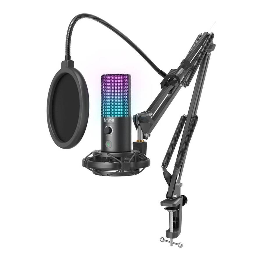 Fifine T669 Pro3 RGB Microphone with Pop Filter and Boom Arm Stand
