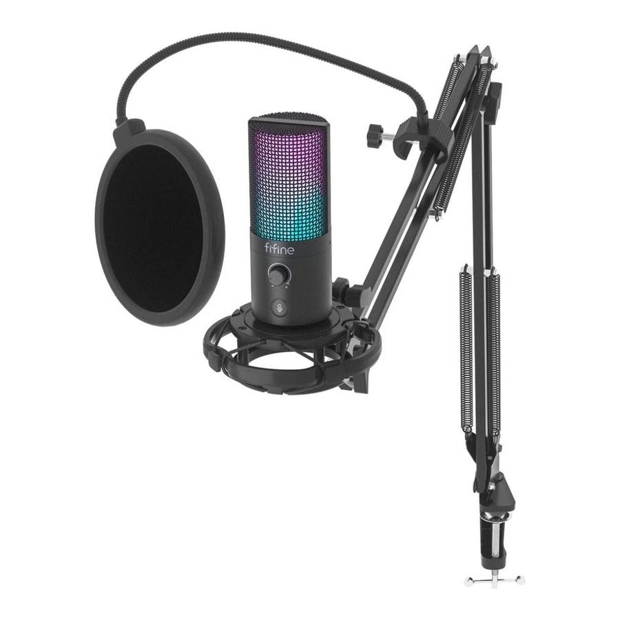 Fifine T669 Pro3 RGB Microphone with Pop Filter and Boom Arm Stand