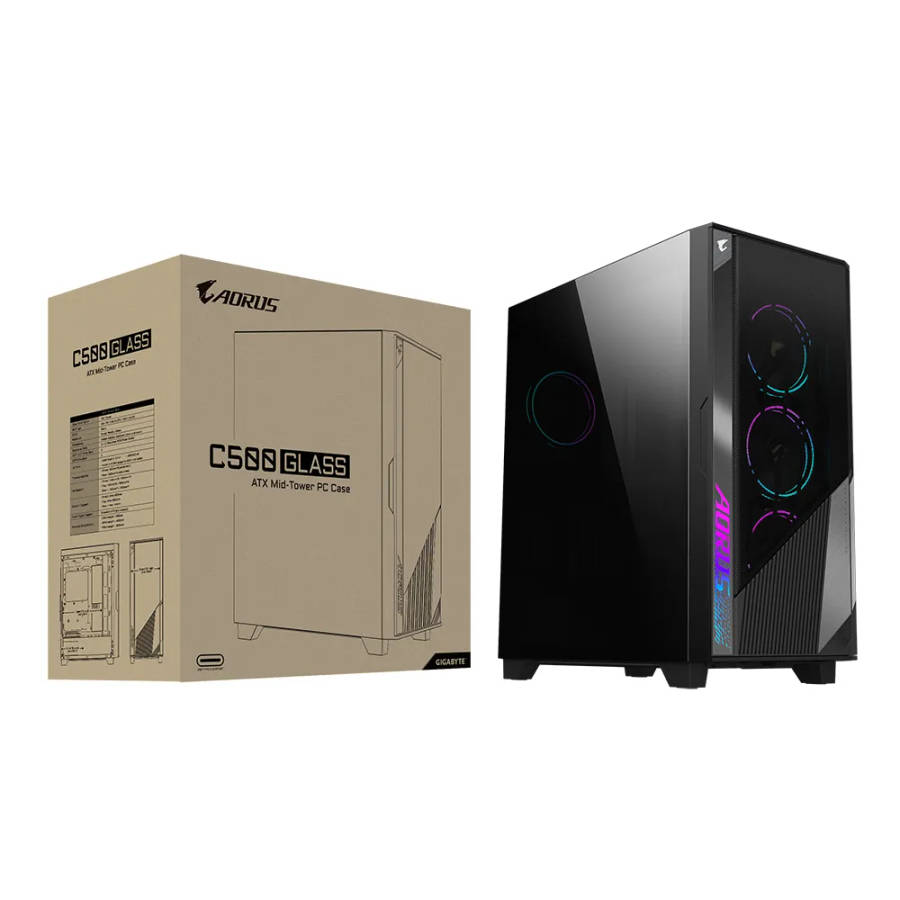 Gigabyte Aorus C500 Glass Mid Tower Gaming PC Case Black
