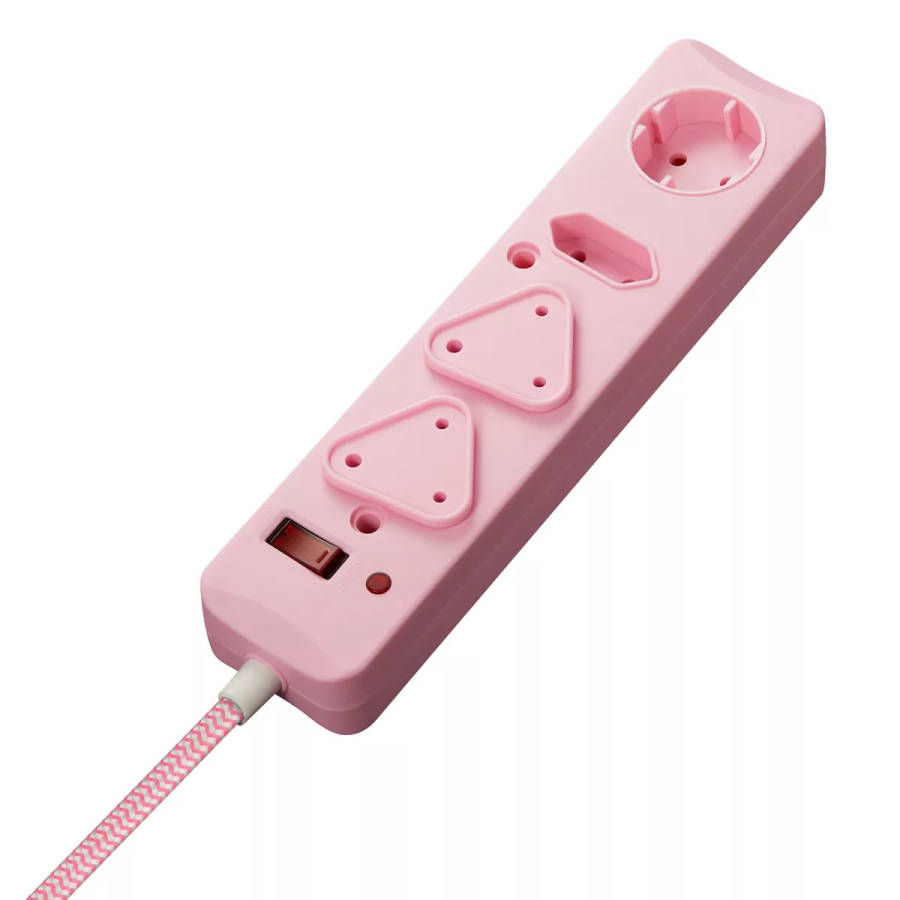 Switched 3M 4-way Surge Protected Multiplug Braided Cord - Pink