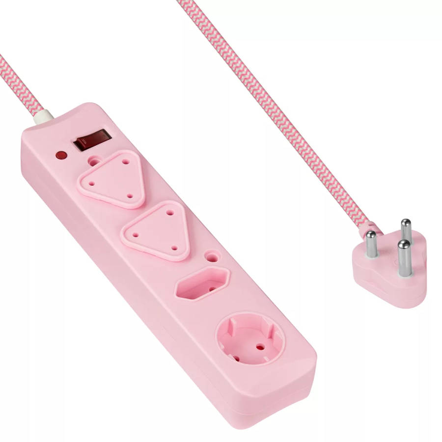 Switched 3M 4-way Surge Protected Multiplug Braided Cord - Pink