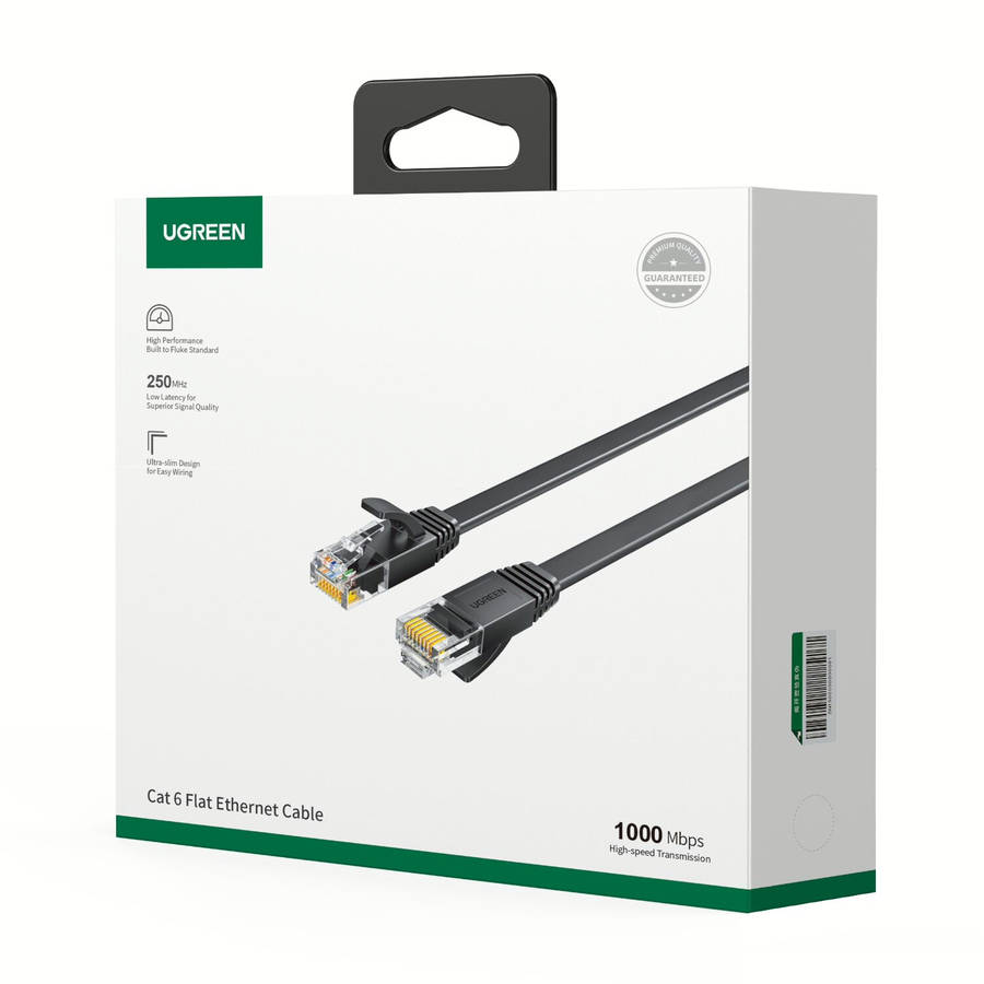 UGREEN NW102 Cat6 U/UTP Flat Ethernet Cable 10m - Black
