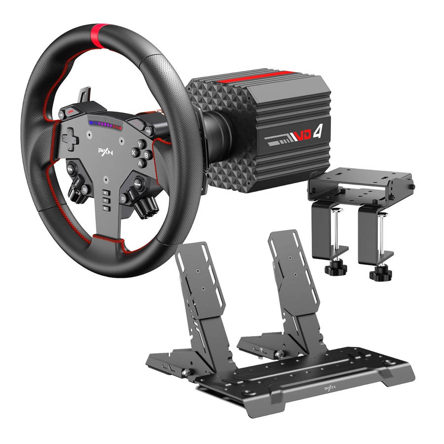 PXN VD4 Direct Drive Sim Racing Wheel  PD-HM Dual Pedal  Z8 Clamp Bundle