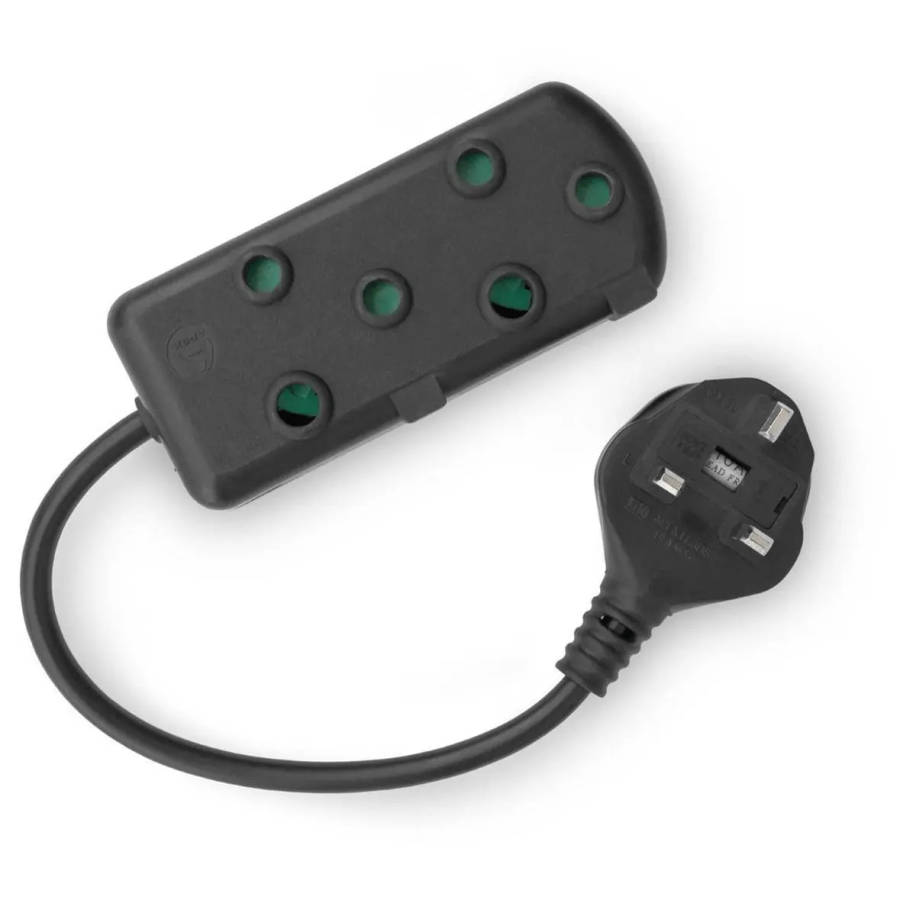 RCT 2 SA SOCKET MULTIPLUG WITH UK PLUG - Black