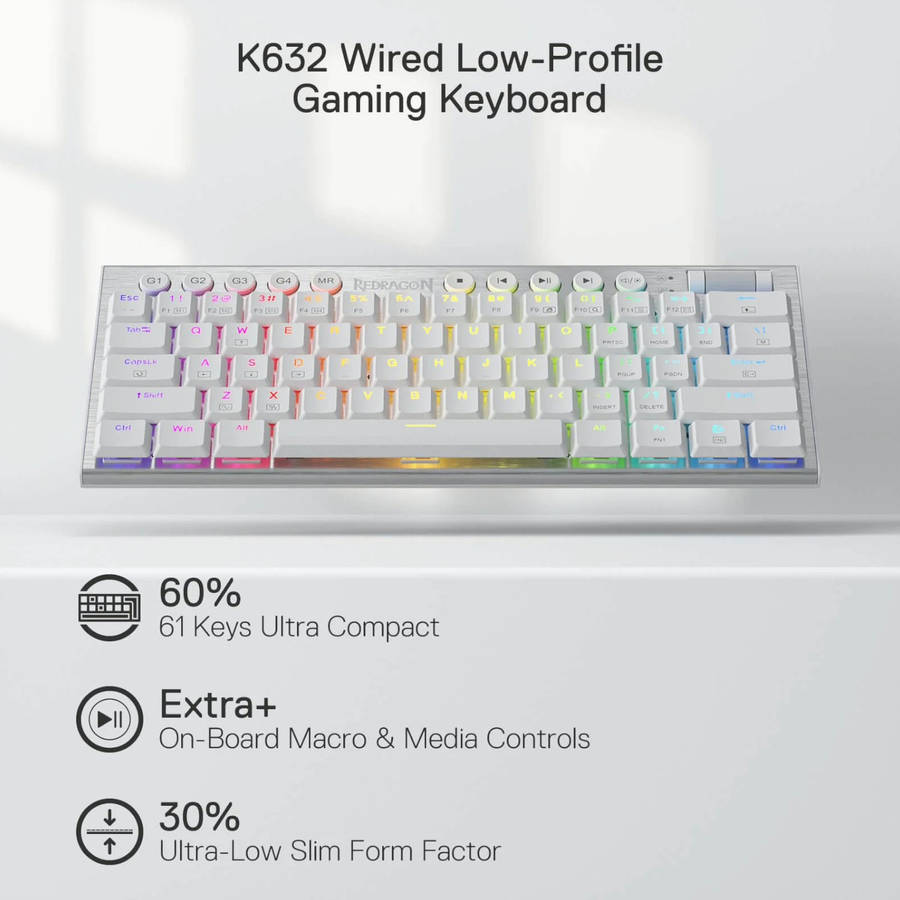 Redragon K632 HORUS Mini 60% RGB Wired Gaming Keyboard ? White