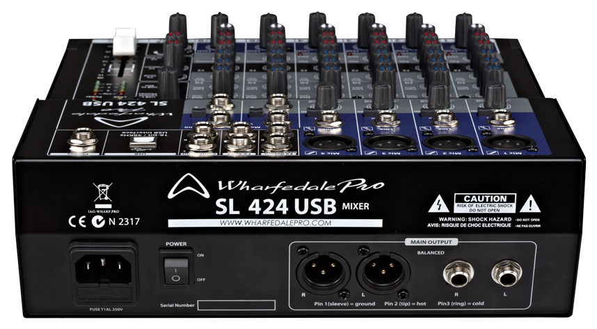 Wharfedale 8-Channel, 4 Mic, 2 Stereo, 2 Bus Mixer with USB