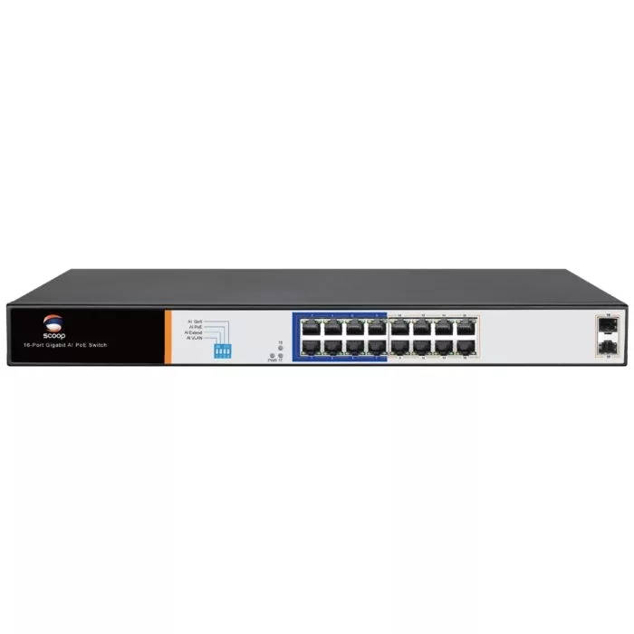 Scoop 16-port 150W 2x SFP Gigabit AI PoE Network Switch
