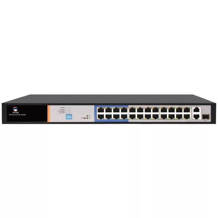 Scoop 24-port 250W 2x Gigabit 1x SFP Fast Ethernet AI PoE Network Switch