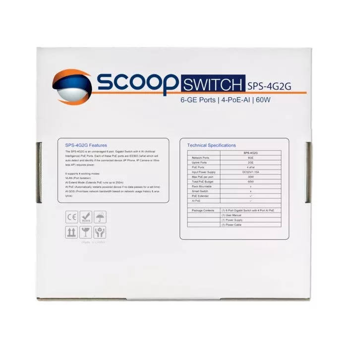Scoop 6-port 60W Gigabit AI PoE Network Switch