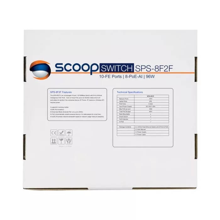 Scoop 10-port 96W Fast Ethernet AI PoE Network Switch