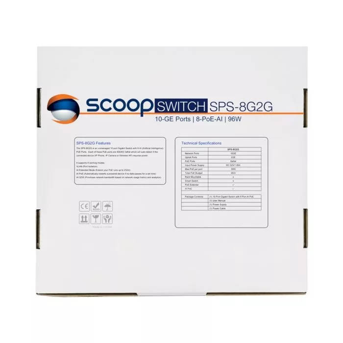 Scoop 10-port 96W Gigabit AI PoE Network Switch