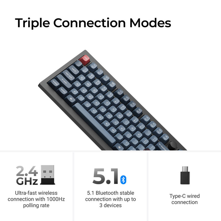 Keychron V3 Max QMK/VIA 80% Wireless Custom Mechanical Keyboard (Brown Switch)  Carbon Black