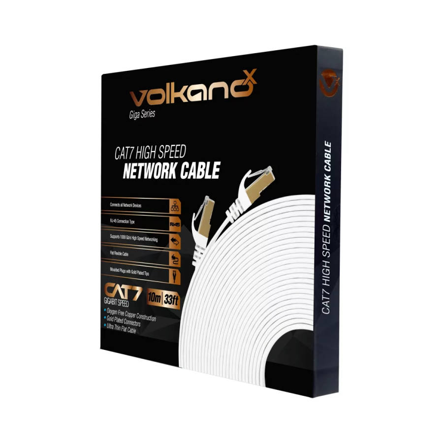 VolkanoX Giga Series 10m Cat 7 Ethernet Cable White with Gold Tips