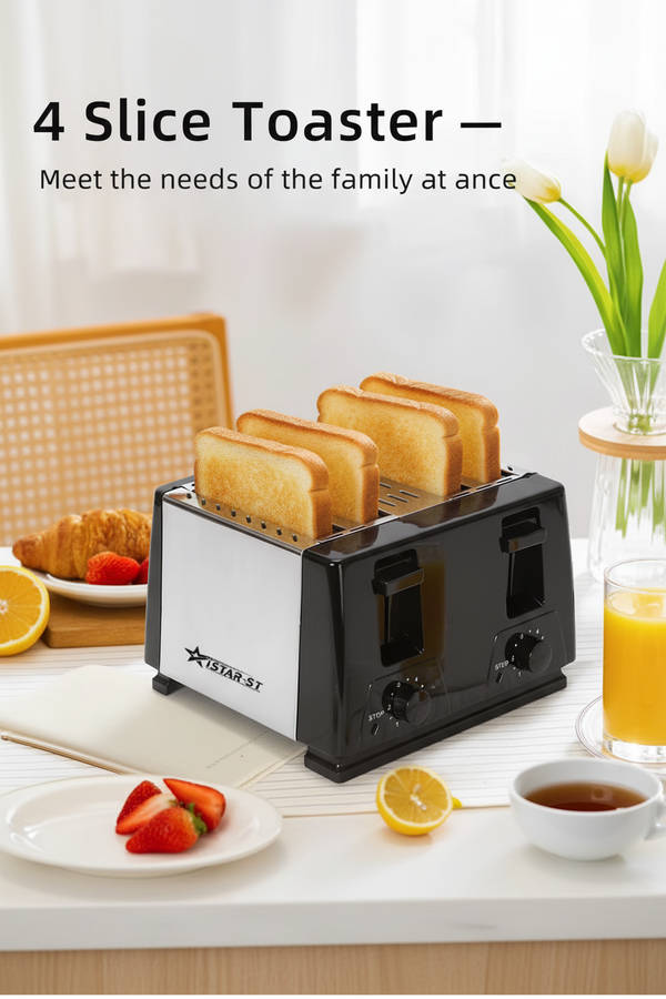 iStar-ST CS-3090 4-Slice Toaster 1300W | Stainless Steel | Removable Crumb Tray