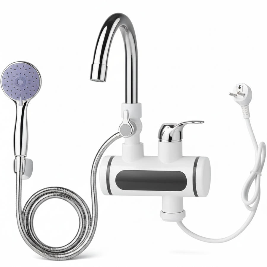 6.5kW Electric Instant Hot Water Shower Faucet  3-Second Heating, LED Display, Shower Head & H...