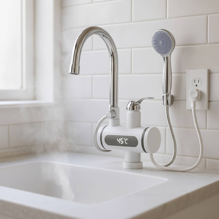 6.5kW Electric Instant Hot Water Shower Faucet  3-Second Heating, LED Display, Shower Head & H...