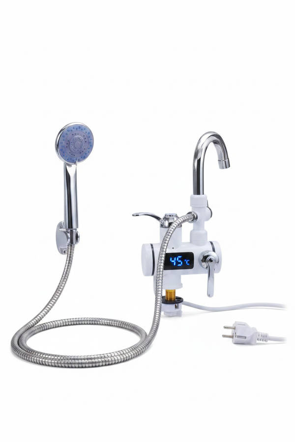 6.5kW Electric Instant Hot Water Shower Faucet  3-Second Heating, LED Display, Shower Head & H...