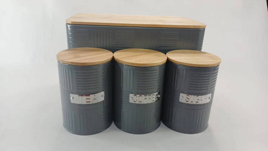 Bread Bin With Bamboo Lids And Canister Set