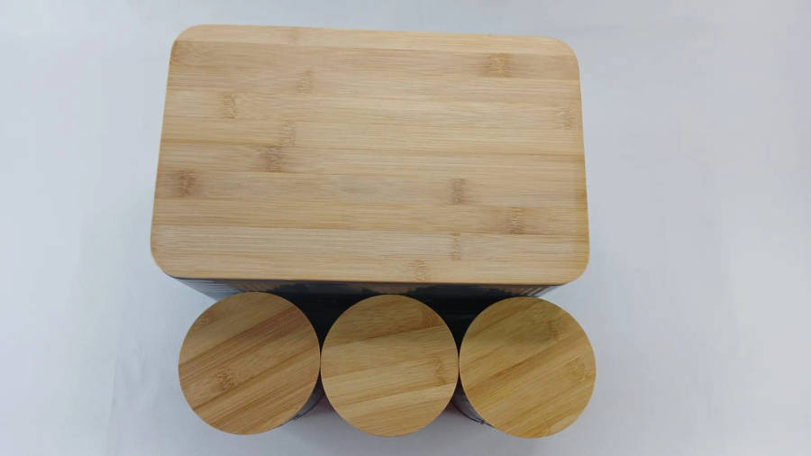 Bread Bin With Bamboo Lids And Canister Set