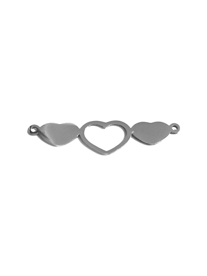 Stainless steel Connector, 3 Hearts, 36mm