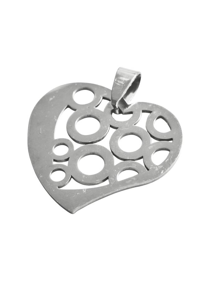 Pendant in stainless steel with bail, Heart with rings, 30 mm Excluding bail