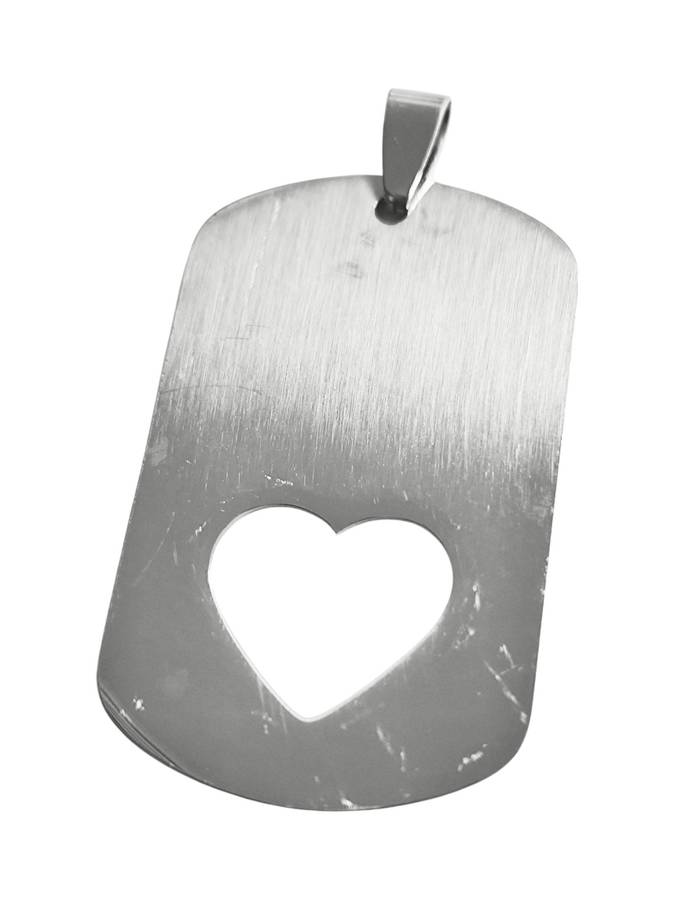 Pendant in stainless steel with bail, Tag with Heart, 46mm excluding bail