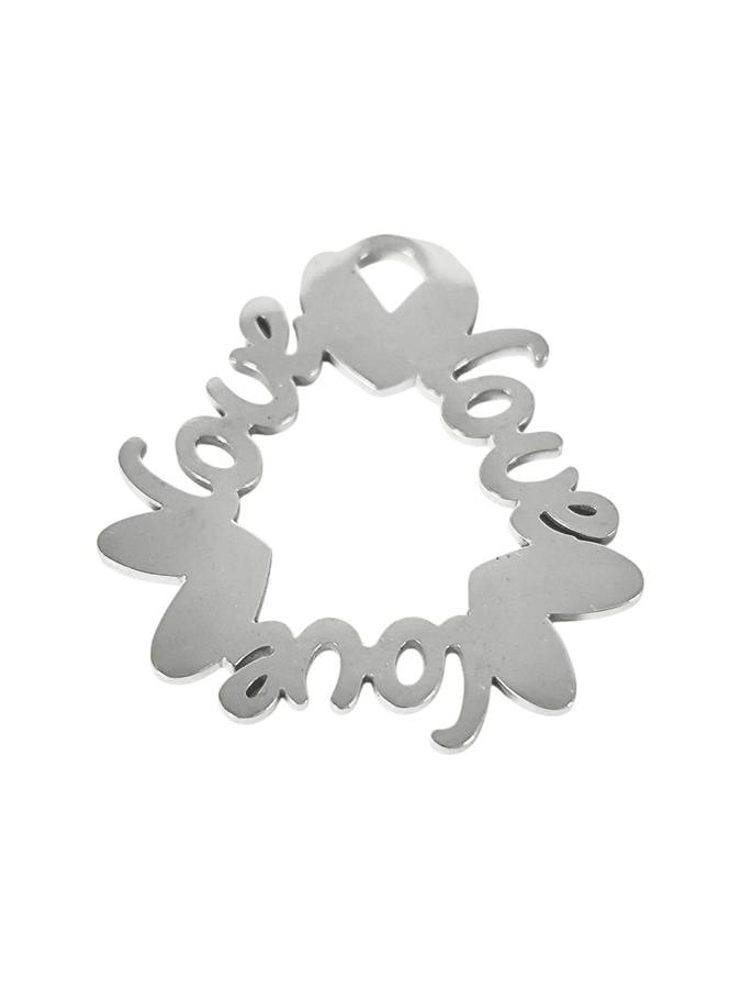 Pendant in stainless steel with bail, 3 Heart with 3 Love, 26mm