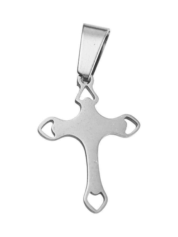 Cross with hearts Pendant in Stainless Steel, 19mm excl bail