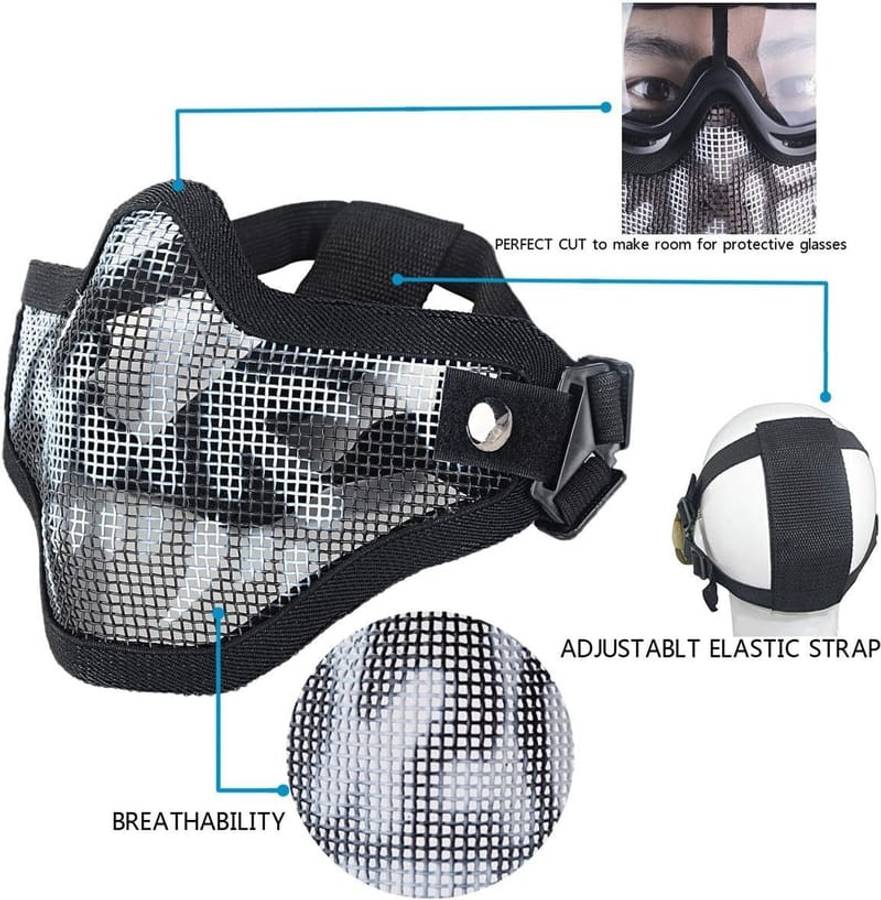 Tactical Airsoft Mask Half Face Adjustable Mesh Mask for Airsoft/CS Game