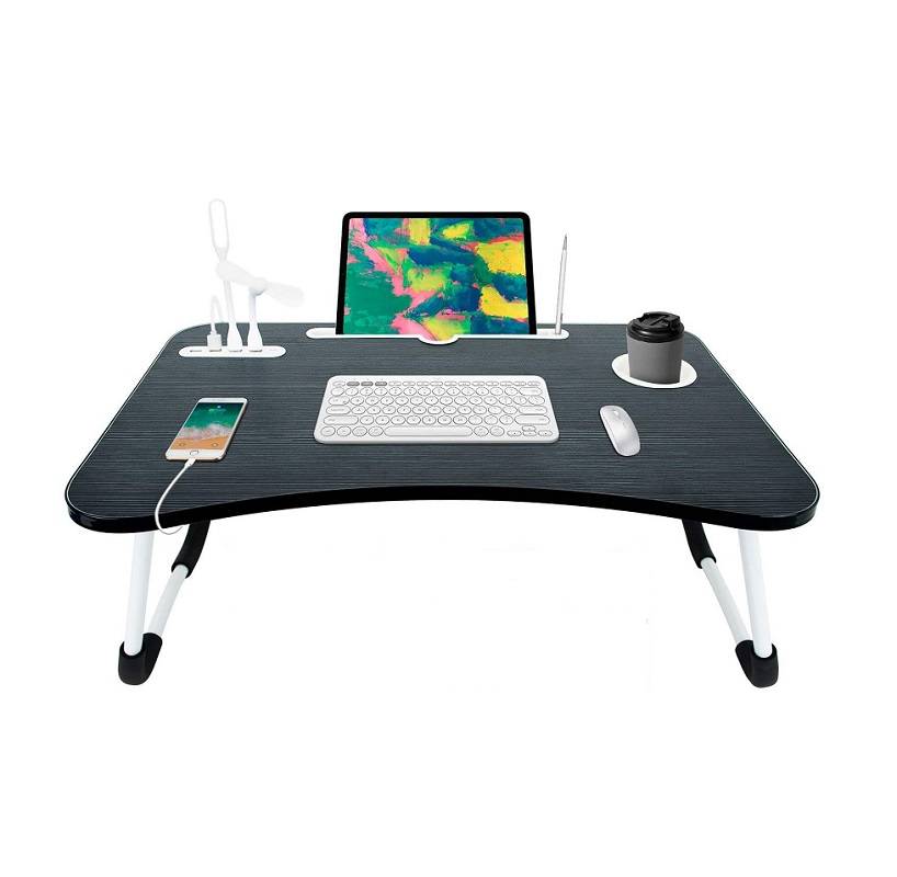 TB002 Foldable Laptop Table with Tablet Holder, Cup Holder, 4 Ports USB Hub