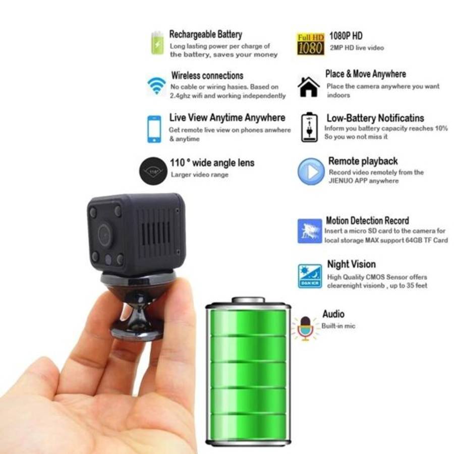 Mini WiFi Camera HD 1080P Video Audio Recorder with IR Night Vision Motion Detection Small Wireless