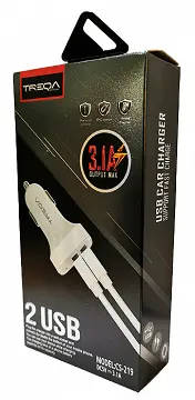 Treqa CS-219-Type C Dual Port USB Car Charger With Type C USB Cable 3.1A