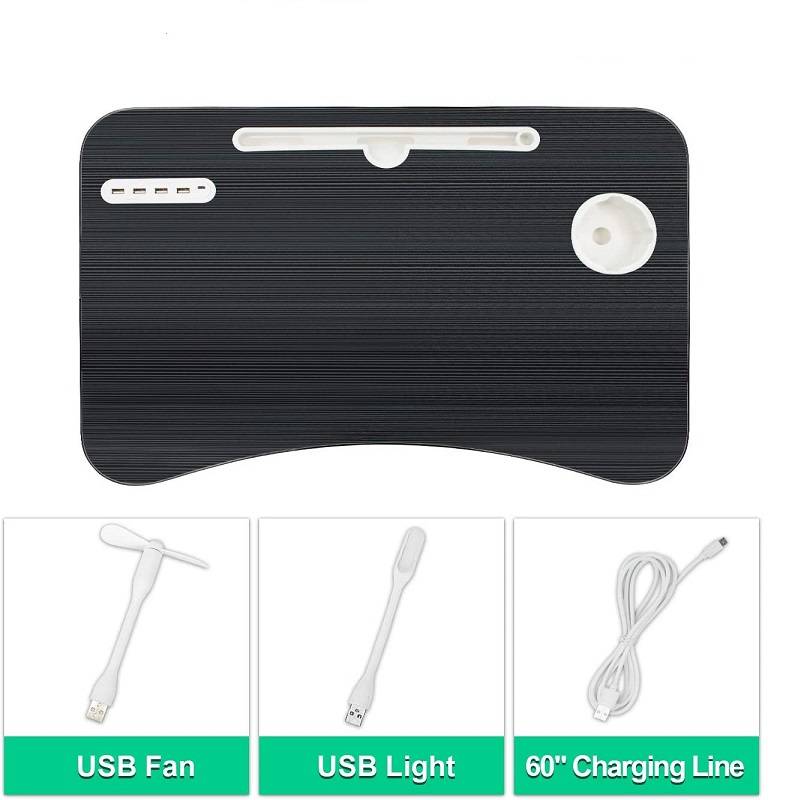 TB002 Foldable Laptop Table with Tablet Holder, Cup Holder, 4 Ports USB Hub