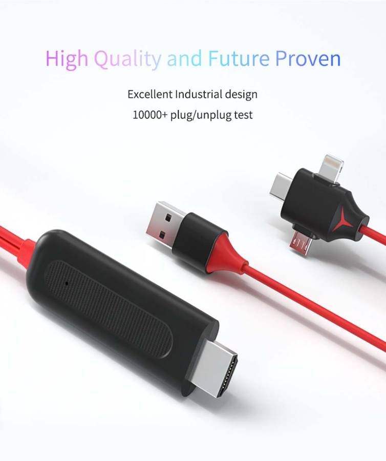3 in 1 HDMI Cable With USB Power, Type C, V8 And Lightning Pin for IOS