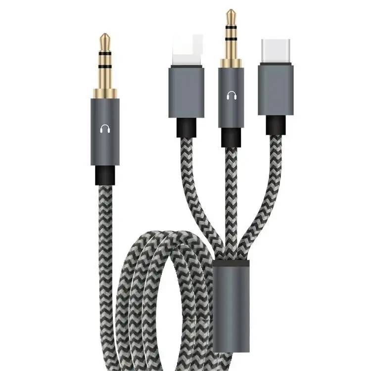 Wolulu AS-51188 Male 3.5mm To Lightning + Type C And 3.5mm Cable 1.2m