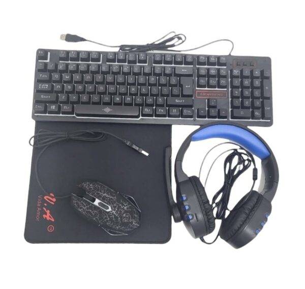 JG1200 4 in 1 Gaming RGB Piece Set Wired Back-Light Keyboard+Mouse+Headphone+Mouse Pad